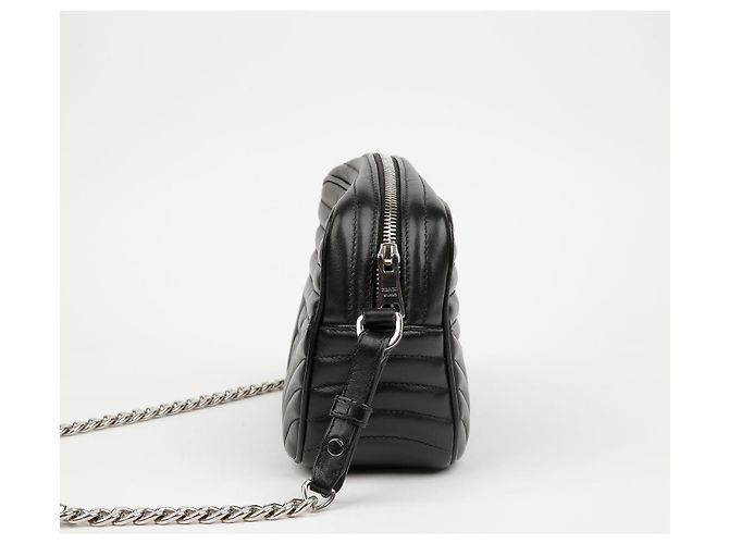 Prada Borsa a tracolla in pelle con logo in metallo Diagram e catena Nero - vista 7