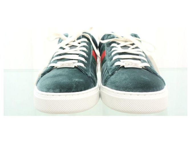 Gucci Sneakers Ace Square Web in velluto verde - vista 3