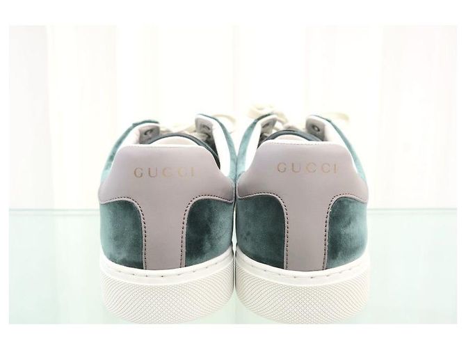 Gucci Sneakers Ace Square Web in velluto verde - vista 6