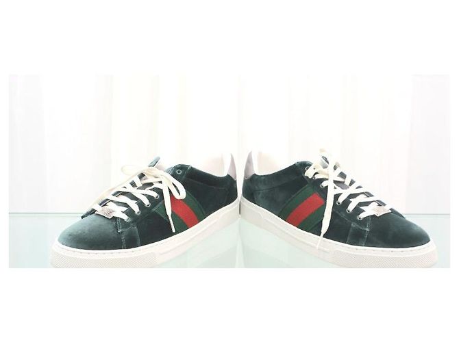 Gucci Sneakers Ace Square Web in velluto verde - vista 7