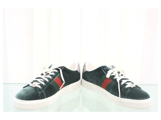Gucci Sneakers Ace Square Web in velluto verde - vista 8