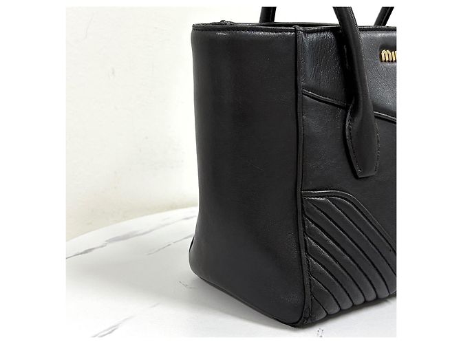 Miu Miu Borsa Tote Biker in Nappa Borsa a Tracolla Nera - vista 11