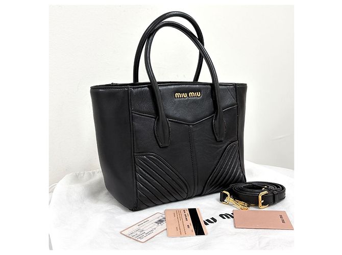 Miu Miu Borsa Tote Biker in Nappa Borsa a Tracolla Nera - vista 2