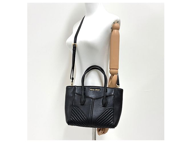 Miu Miu Borsa Tote Biker in Nappa Borsa a Tracolla Nera - vista 3