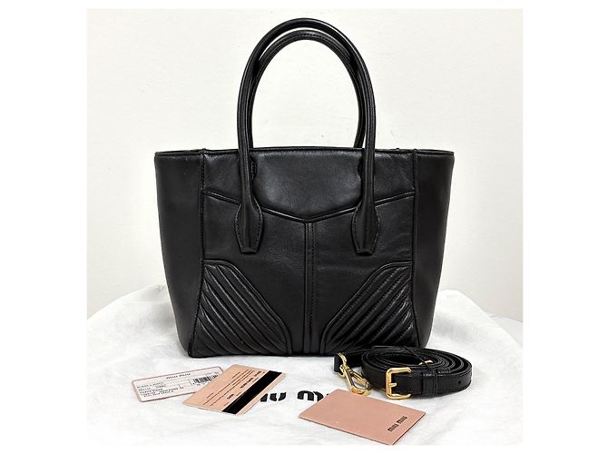 Miu Miu Borsa Tote Biker in Nappa Borsa a Tracolla Nera - vista 4