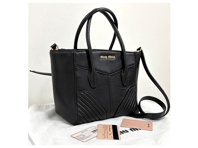 Miu Miu Borsa Tote Biker in Nappa Borsa a Tracolla Nera - vista 6