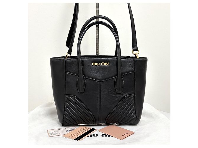 Miu Miu Borsa Tote Biker in Nappa Borsa a Tracolla Nera - vista 7
