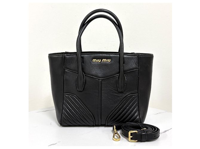 Miu Miu Borsa Tote Biker in Nappa Borsa a Tracolla Nera - vista 8