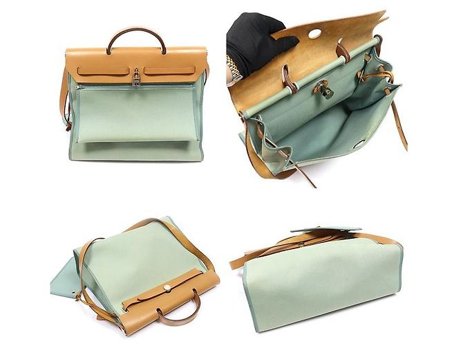 Hermès Herbag Zip Stamp de lona militar verde - vista 4