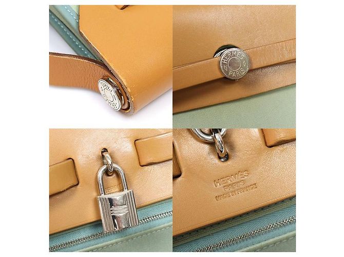 Hermès Herbag Zip Stamp de lona militar verde - vista 7