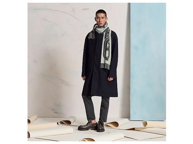 Hermès Sciarpa in cashmere con design grafico bicolore - vista 3