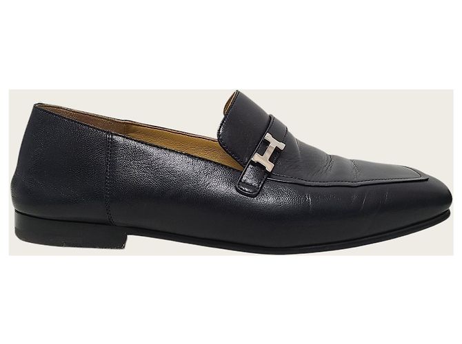 Hermès Mocassini Giobai in pelle di vitello nera con logo - vista 2