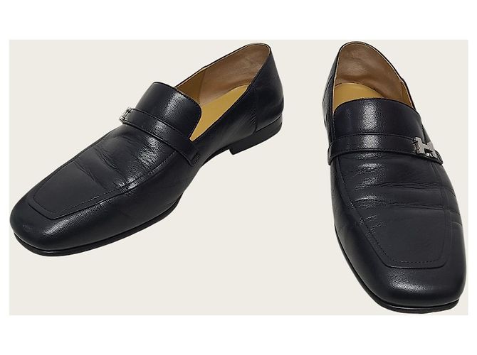 Hermès Mocassini Giobai in pelle di vitello nera con logo - vista 3
