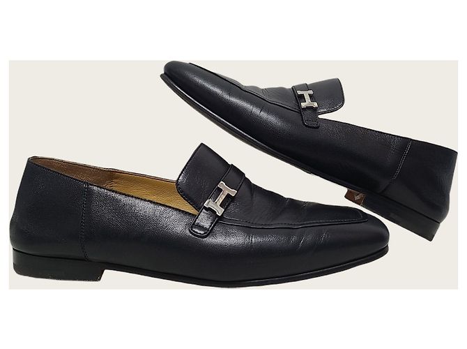 Hermès Mocassini Giobai in pelle di vitello nera con logo - vista 5