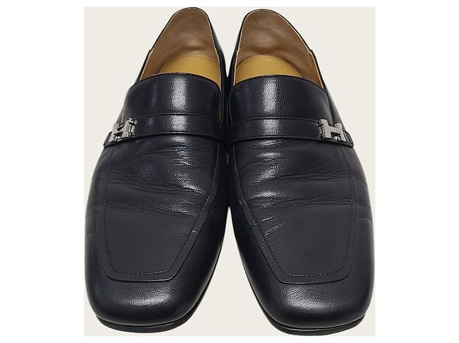 Hermès Mocassini Giobai in pelle di vitello nera con logo - vista 6