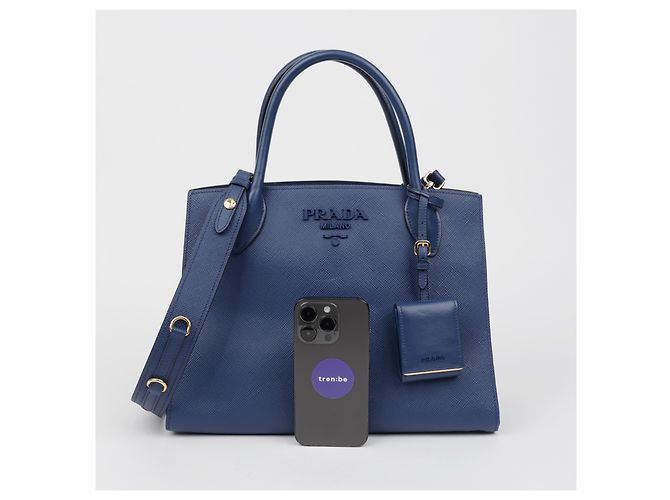 Prada Borsa tote e a tracolla Monochrome in pelle Saffiano blu - vista 14