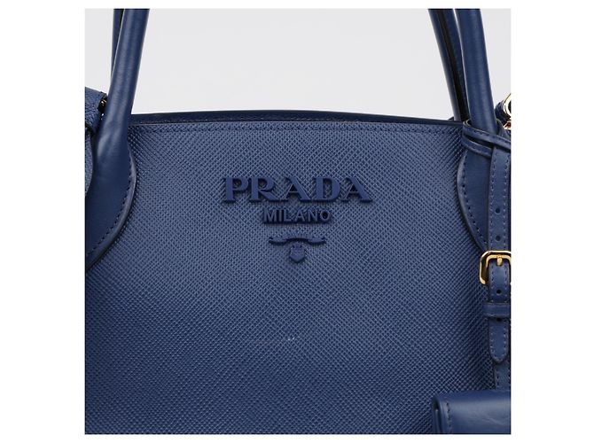 Prada Borsa tote e a tracolla Monochrome in pelle Saffiano blu - vista 3