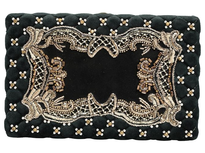 Dolce & Gabbana Clutch da sera in velluto nero con cornice dorata - vista 2