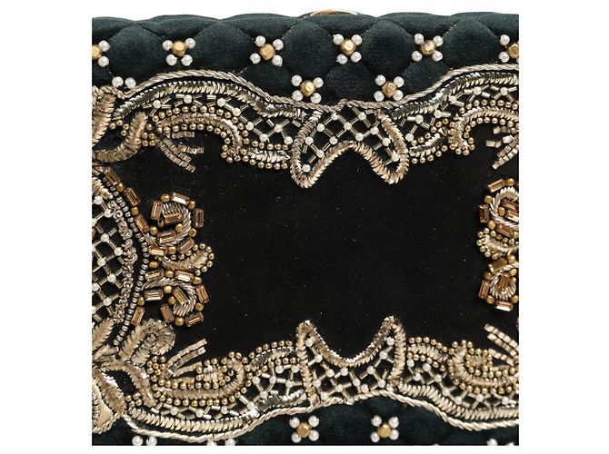 Dolce & Gabbana Clutch da sera in velluto nero con cornice dorata - vista 3
