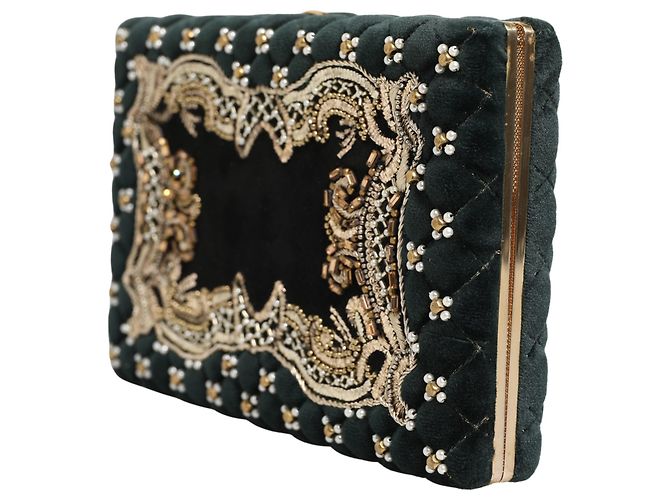 Dolce & Gabbana Clutch da sera in velluto nero con cornice dorata - vista 4