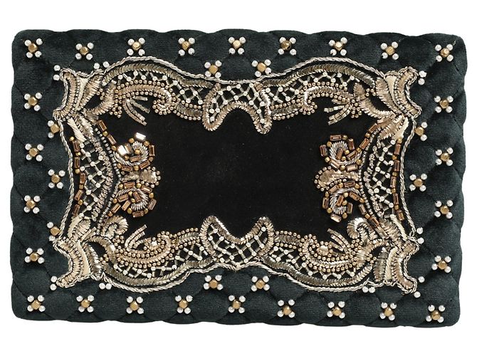 Dolce & Gabbana Clutch da sera in velluto nero con cornice dorata - vista 5
