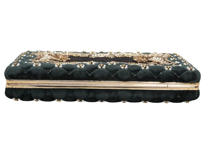 Dolce & Gabbana Clutch da sera in velluto nero con cornice dorata - vista 6