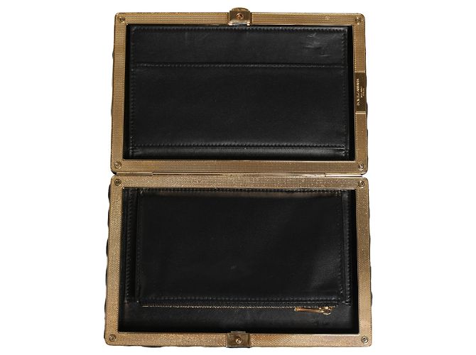 Dolce & Gabbana Clutch da sera in velluto nero con cornice dorata - vista 7