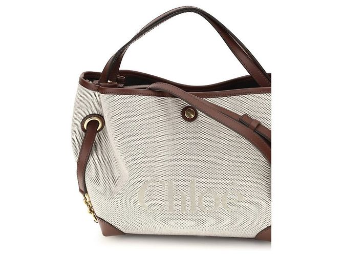 Chloé Borsa a tracolla in tessuto beige - vista 4