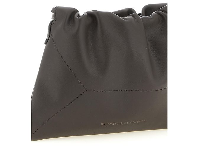 Brunello Cucinelli Clutch in pelle di vitello marrone - vista 3