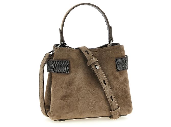 Brunello Cucinelli Borsa in pelle di vitello marrone - vista 2