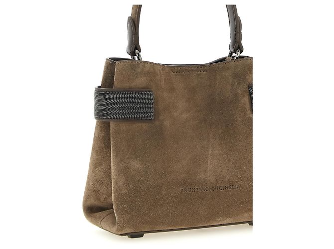 Brunello Cucinelli Borsa in pelle di vitello marrone - vista 3