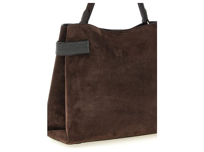 Brunello Cucinelli Borsa in pelle di vitello marrone - vista 3
