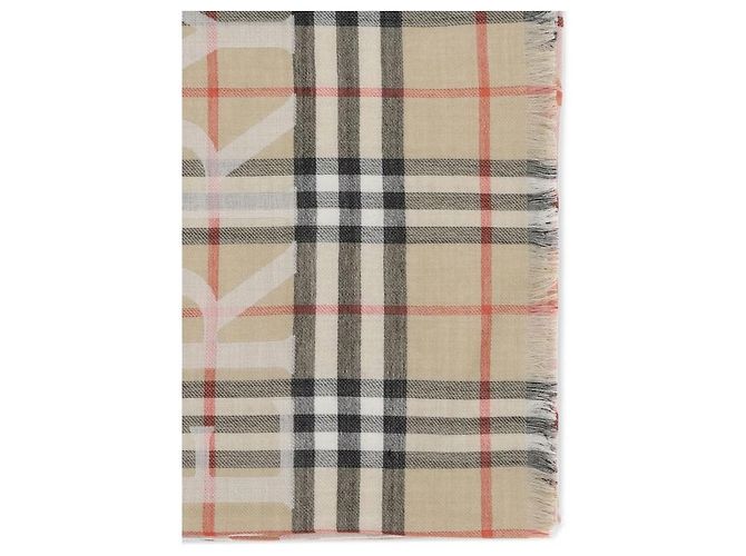 Sciarpa Burberry Check in lana e seta beige - vista 3