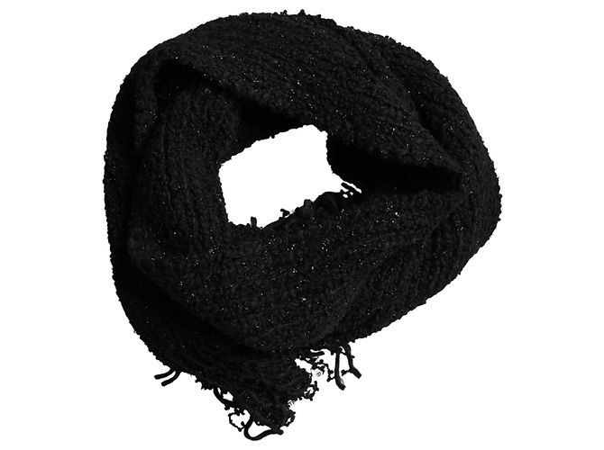 Dolce & Gabbana Sciarpa Foulard in Lana Nera con Frange - vista 3