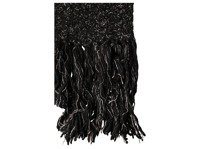 Dolce & Gabbana Sciarpa Foulard in Lana Nera con Frange - vista 2