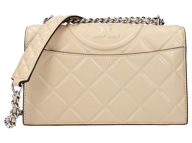 Tory Burch Borsa crossbody in pelle beige - vista 3