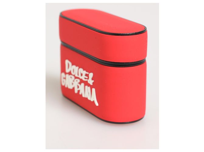 Dolce & Gabbana Custodia Airpods da uomo in PVC rosso con logo DG embossed e supporto a ribalta - vista 2