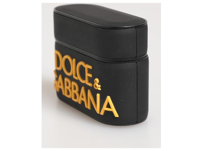 Dolce & Gabbana Custodia per Airpods nera e gialla con logo in rilievo in gomma - vista 2