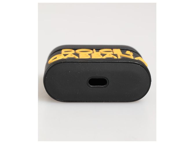 Dolce & Gabbana Custodia per Airpods nera e gialla con logo in rilievo in gomma - vista 4