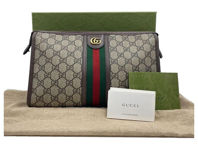 Gucci Pouch Medium Ophidia GG Supreme Canvas Beige Brown - vista 11