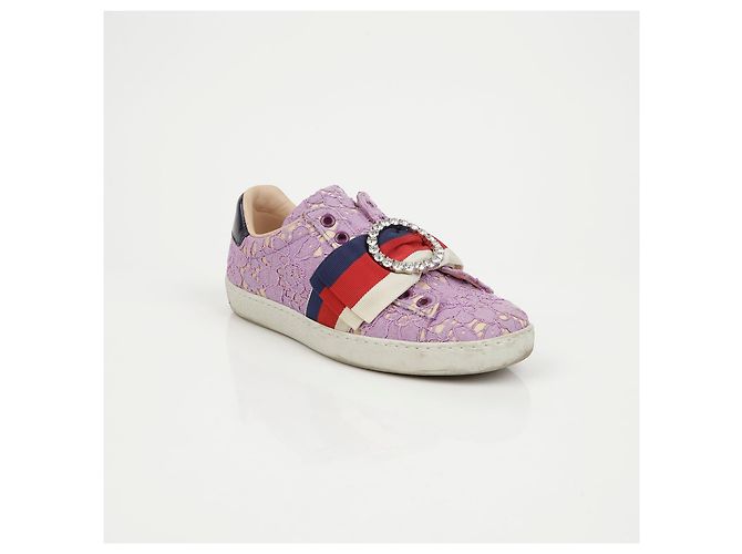 Gucci Sneakers Ace Crystal Web Stripe Purple - vista 2