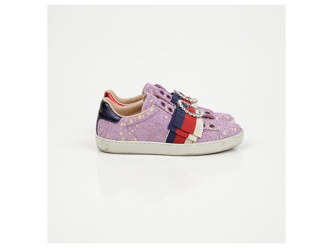 Gucci Sneakers Ace Crystal Web Stripe Purple - vista 3