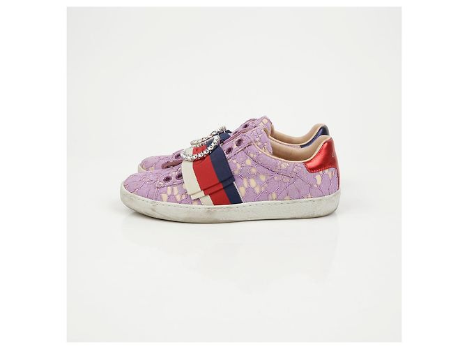 Gucci Sneakers Ace Crystal Web Stripe Purple - vista 6