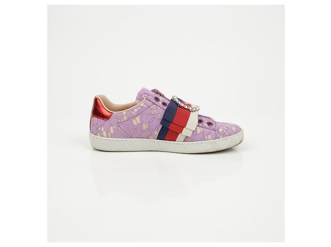Gucci Sneakers Ace Crystal Web Stripe Purple - vista 8