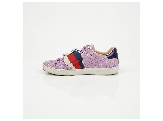 Gucci Sneakers Ace Crystal Web Stripe Purple - vista 9