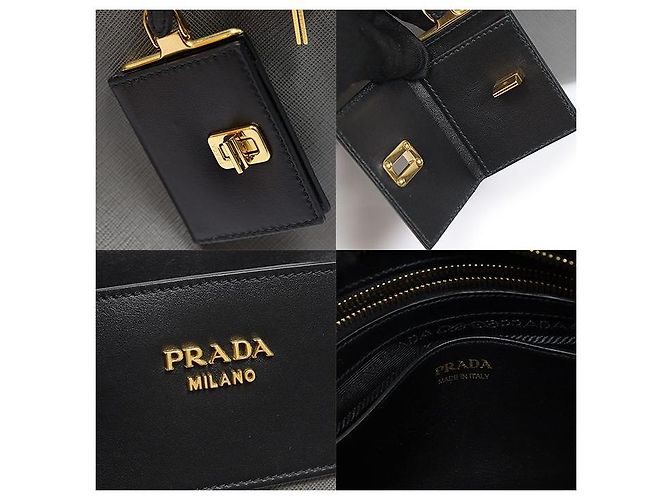 Prada Borsa Tote Esplanade in pelle di vitello Saffiano grigia e nera - vista 7
