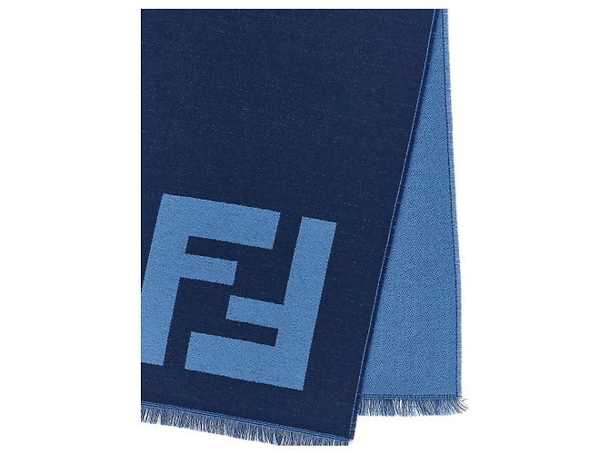 Fendi Sciarpa in lana vergine blu - vista 3