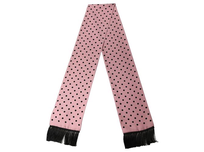 Dolce & Gabbana Stola Sciarpa in Pizzo di Seta a Pois Rosa con Frange - vista 2