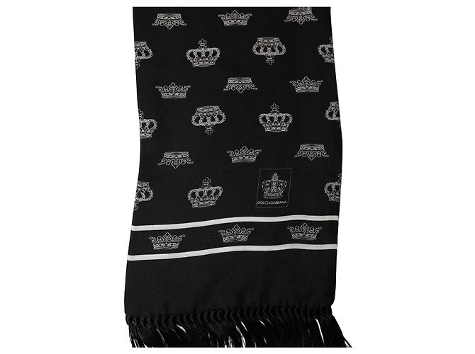 Dolce & Gabbana Sciarpa scialle in seta nera con frange e collo a corona - vista 4
