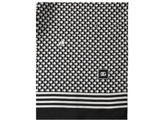 Dolce & Gabbana Sciarpa foulard in seta geometrica bianco e nero - vista 3